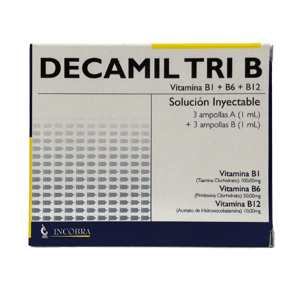 Decamil Tri-B (Vitaminas B1+B6+B12) Caja x 3 Ampollas (Incobra)