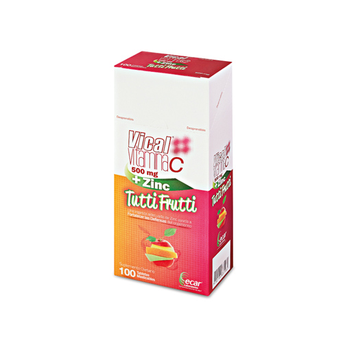 Vical(Vitamina C)+ Zinc sabor Tuti Frutti Tabletas Caja x 100 Tab (Ecar)