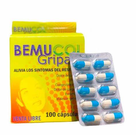 Bemucol Gripa (Acetaminofen+Cafeina+Fenilefrina+Cetirizina) Caja x 100 Capsulas (GC-Pharma)
